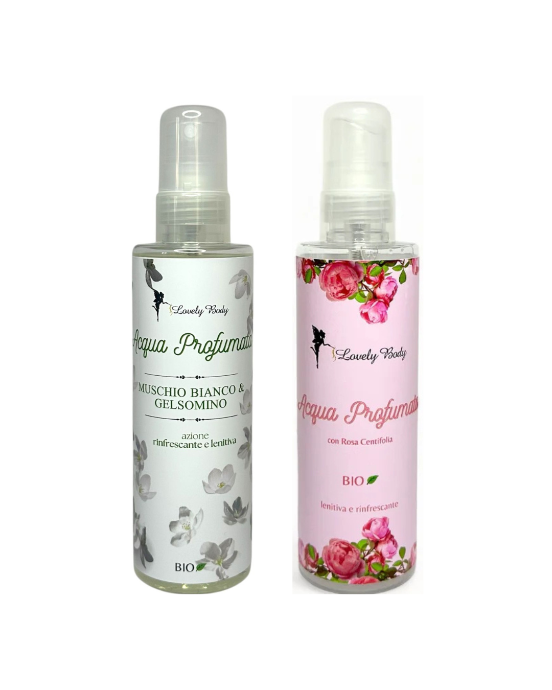 ACQUA PROFUMATA MUSCHIO BIANCO E GELSOMINO + ACQUA PROFUMATA ROSA CENTIFOLIA
